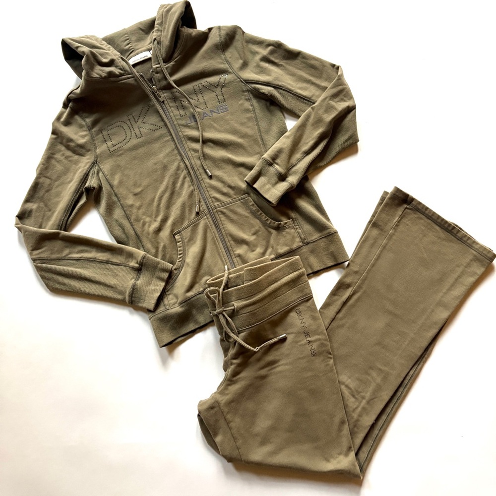 DKNY Olive Green Zip-Up Hoodie and Pants